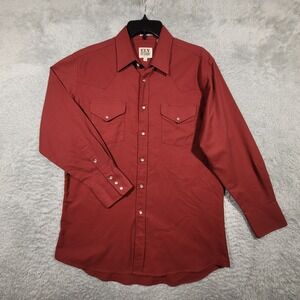 Ely Cattlman Pearl Snap Shirt Mens 16‎ 32 L Western Maroon Long Sleeve